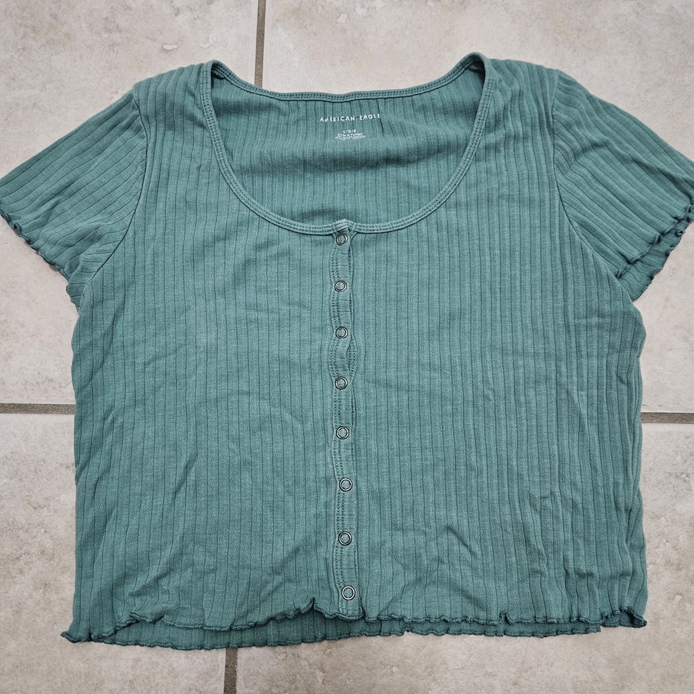 American Eagle Outfitters Green Ribbed Women's Top